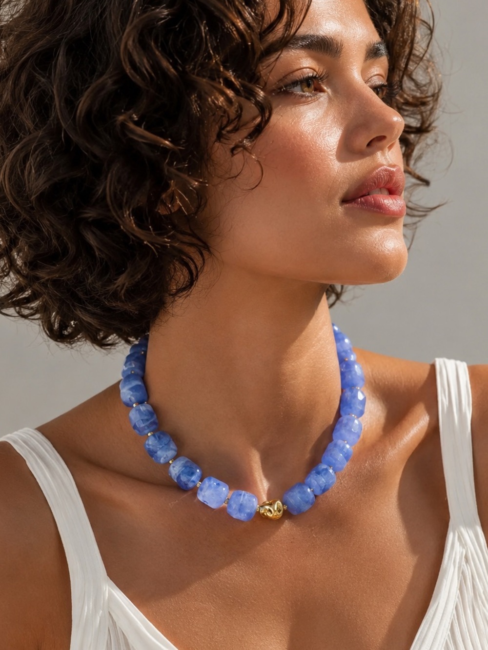 Blue Agate Periwinkle Beaded Necklace|     Bold Summer Beaded Choker